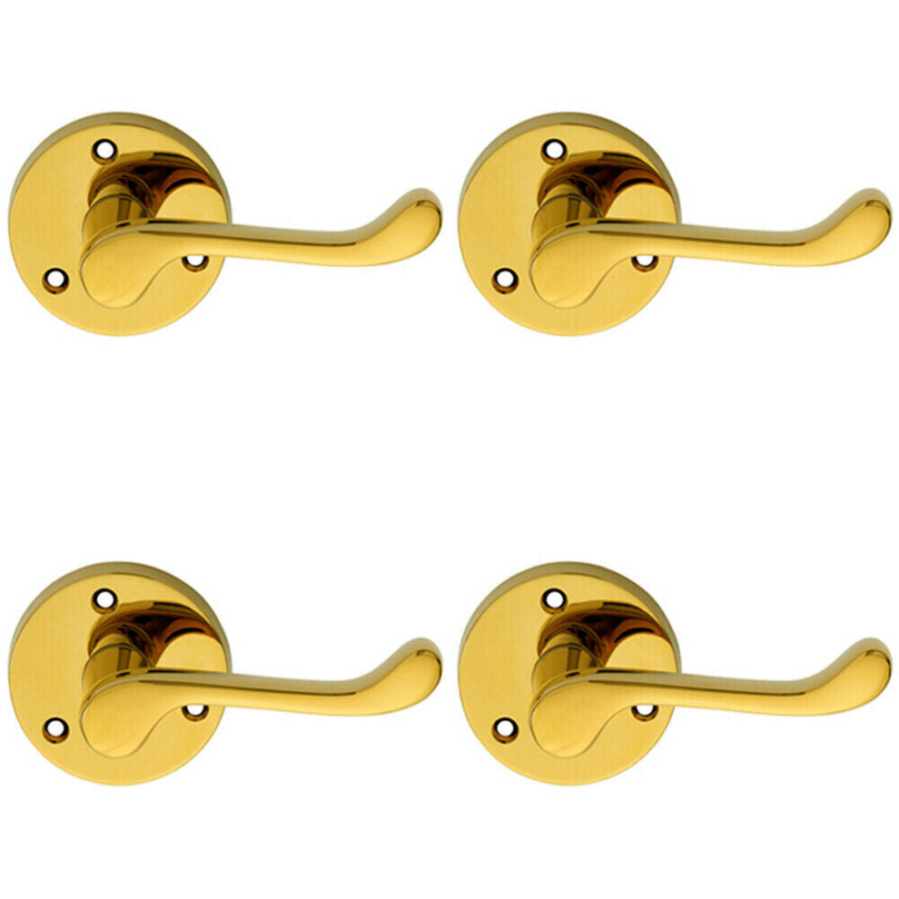 - 4X Pair Victorian Scroll Lever On 58mm Round Rose Polished Brass Door Handle - Image 2