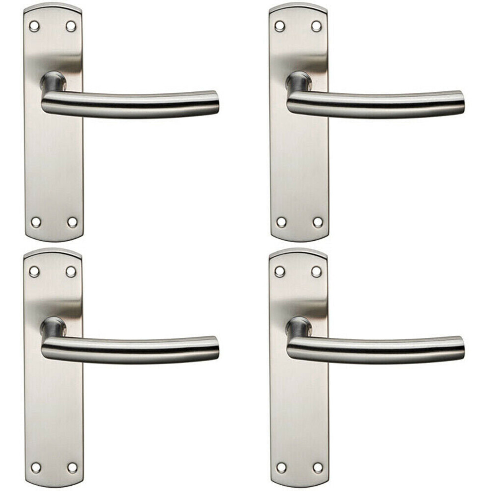 Loops 4X Curved Bar Lever Door Handle On Latch Backplate 172 X 44Mm Satin Steel