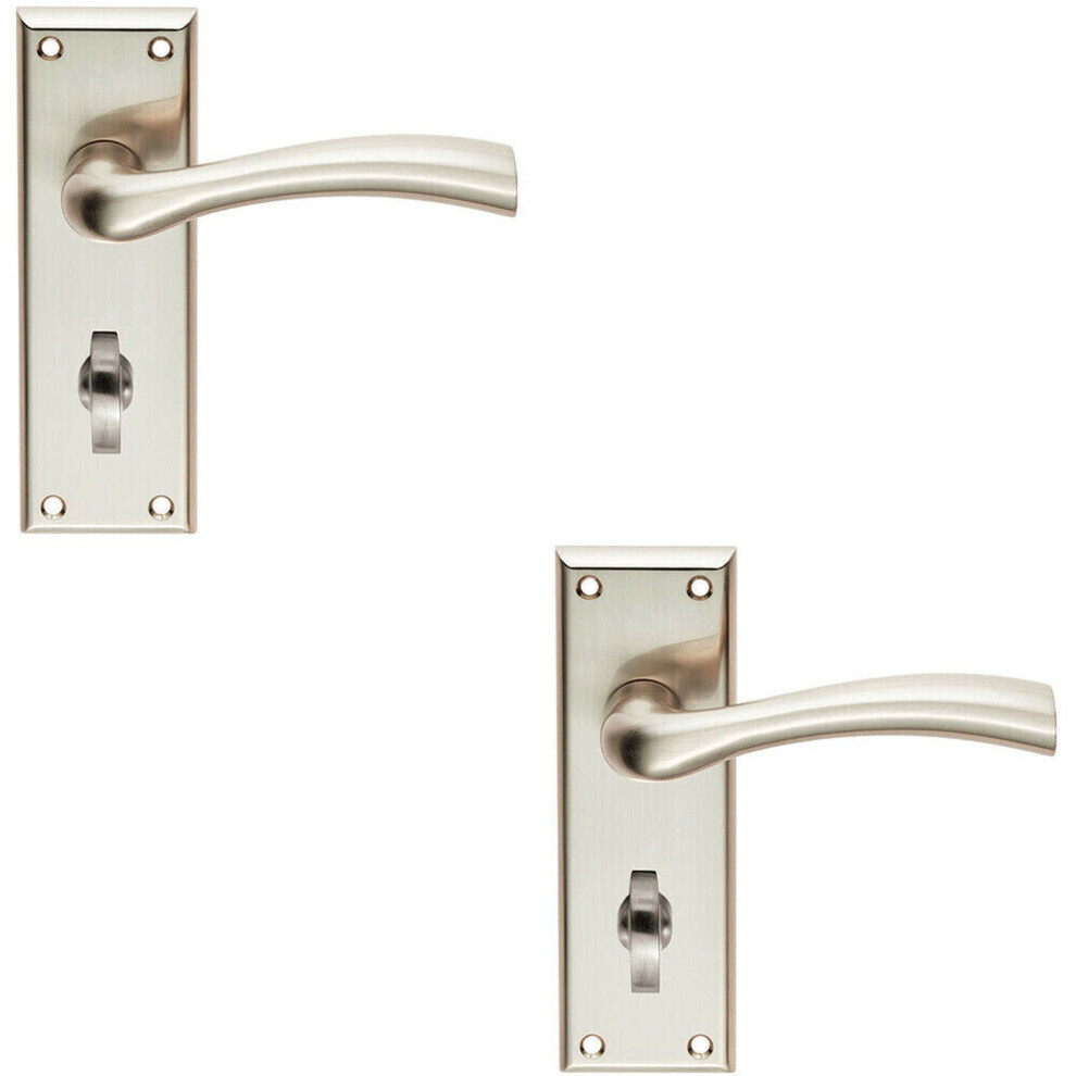 Loops 2X Chunky Curved Tapered Handle On Bathroom Backplate 150 X 50Mm Satin Nickel