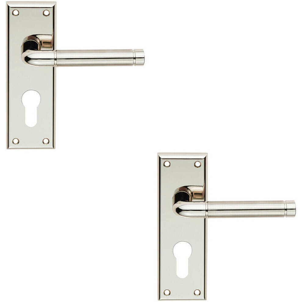Loops 2X Pair Round Bar Lever On Euro Lock Backplate 150 X 50Mm Polished Satin Nickel