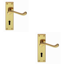 2x PAIR Victorian Scroll Handle on Lock Backplate 150 x 43mm Polished Brass