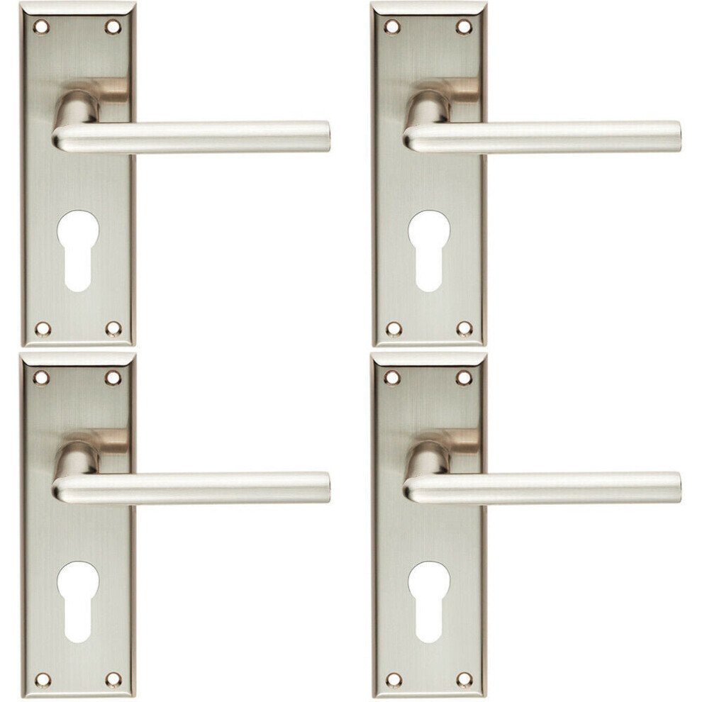 Loops 4X Pair Rounded Lever On Euro Lock Backplate Handle 150 X 50Mm Satin Nickel