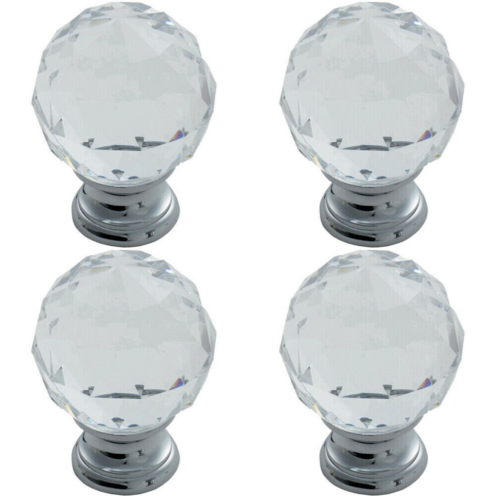 Loops 4X Faceted Crystal Cupboard Door Knob 40Mm Dia Polished Chrome Cabinet Handle