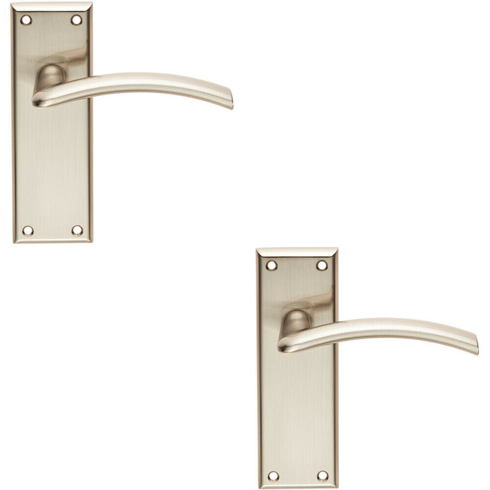 2X Pair Arched Lever On Latch Backplate Door Handle 150 X 50Mm Satin Nickel 5056492592801