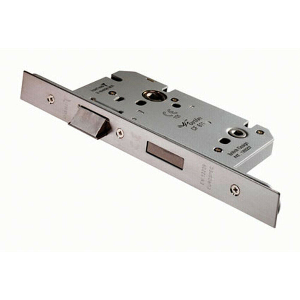 60mm Architectural DIN Bathroom Lock Square Forend Satin Stainless Steel