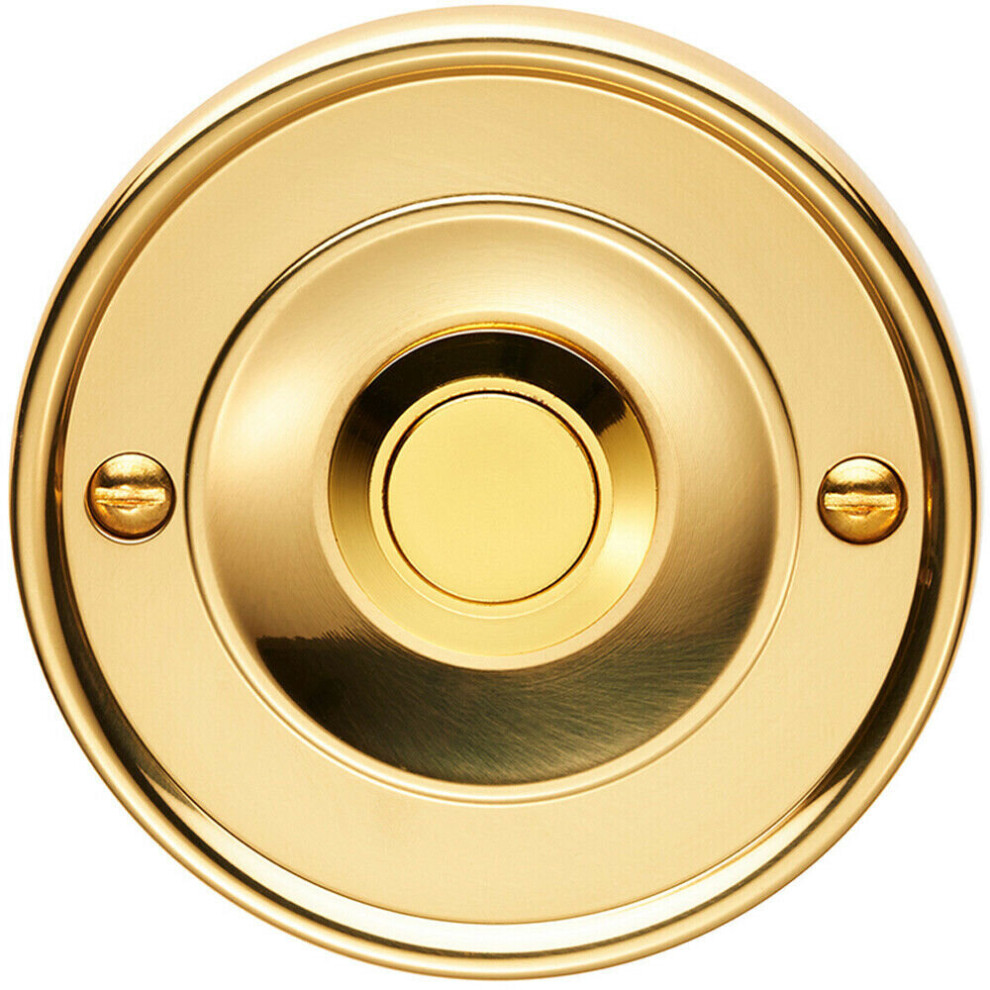Loops Decorative Door Bell Cover Polished Brass 65 X 7Mm Round Sleek Button Plate