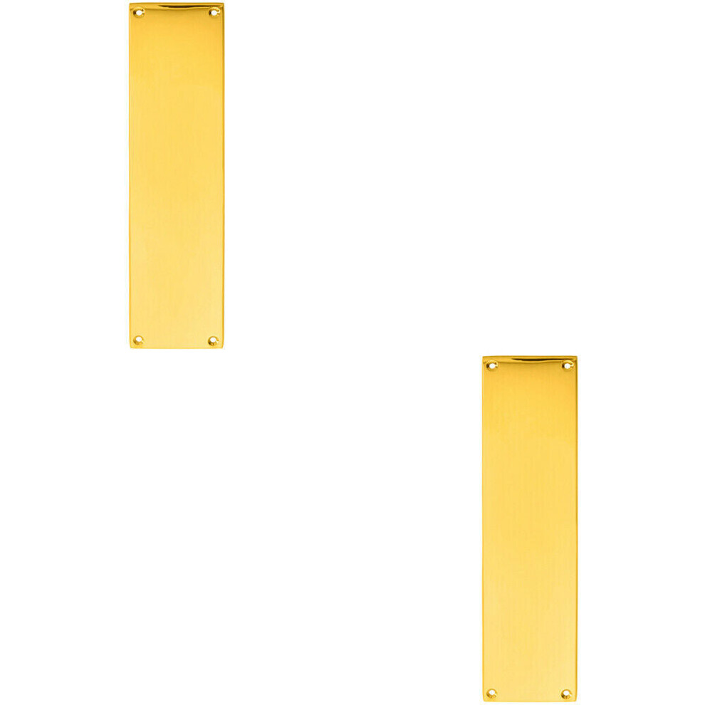 2X Plain Victorian Door Finger Plate 298 X 73Mm Polished Brass Push Plate 5056492592092