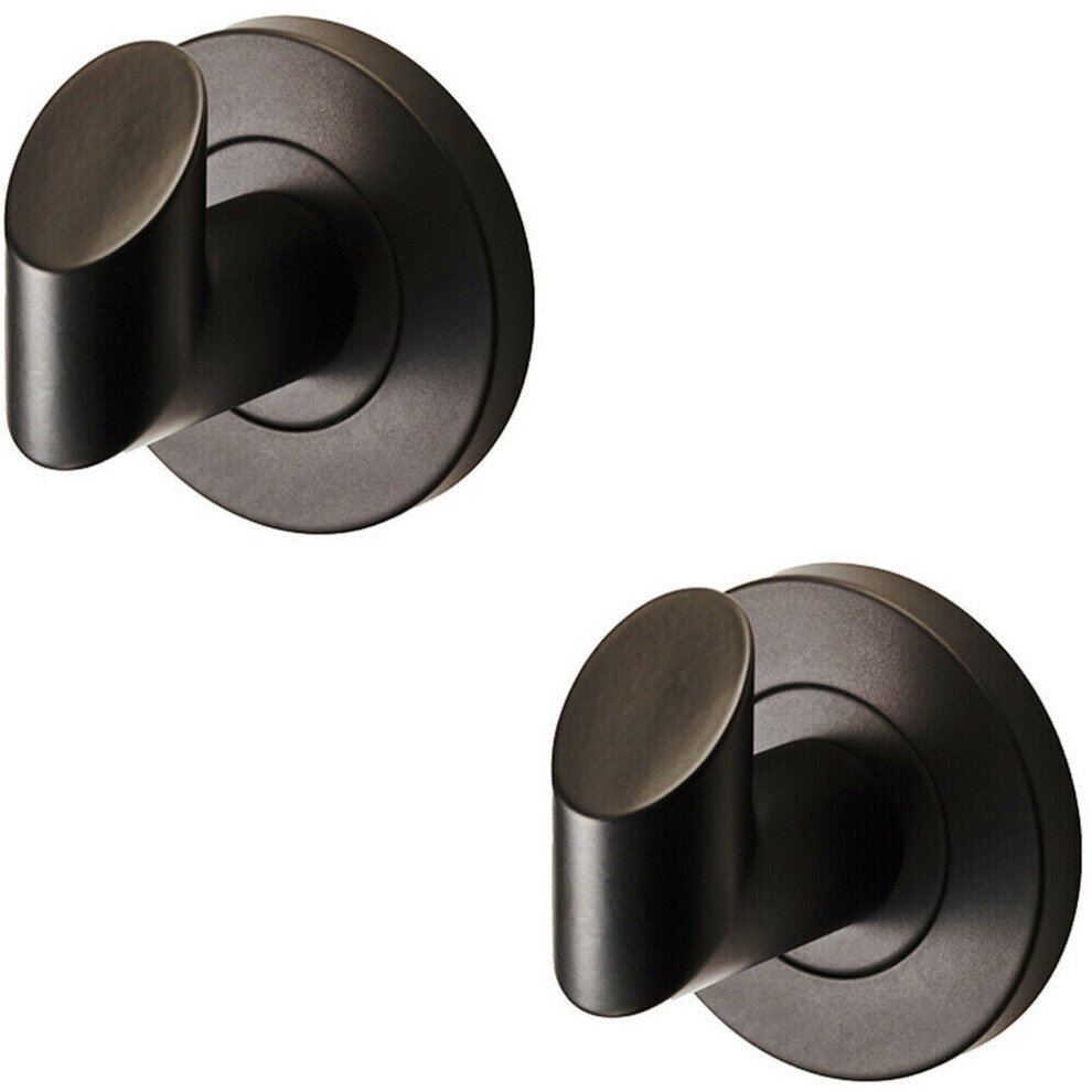 2x Single Bathroom Robe Hook on Concealed Fix Rose 44.5mm Proj Matt Black