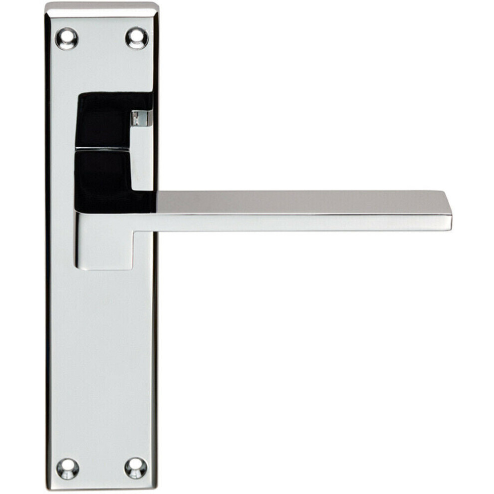 PAIR Flat Straight Lever on Latch Backplate Handle 180 x 40mm Polished Chrome