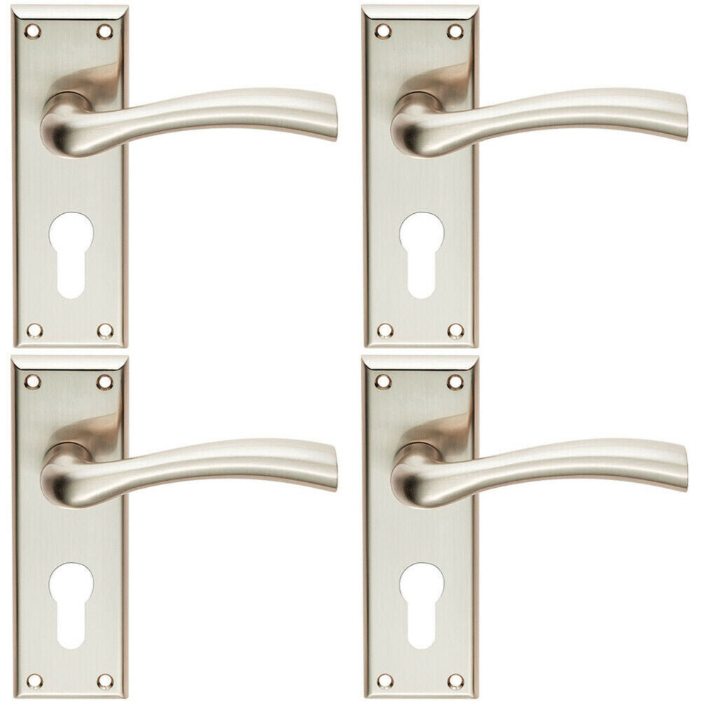 Loops 4X Chunky Curved Tapered Handle On Euro Lock Backplate 150 X 50Mm Satin Nickel