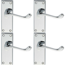 4x PAIR Victorian Scroll Lever on Short Latch Backplate 118 x 43mm Chrome
