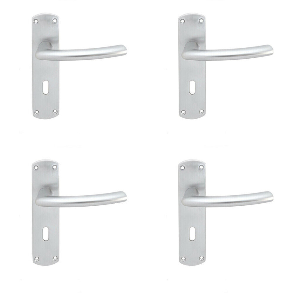 4x Curved Bar Handle on Lock Backplate Oval Profile 170 x 42mm Satin Chrome