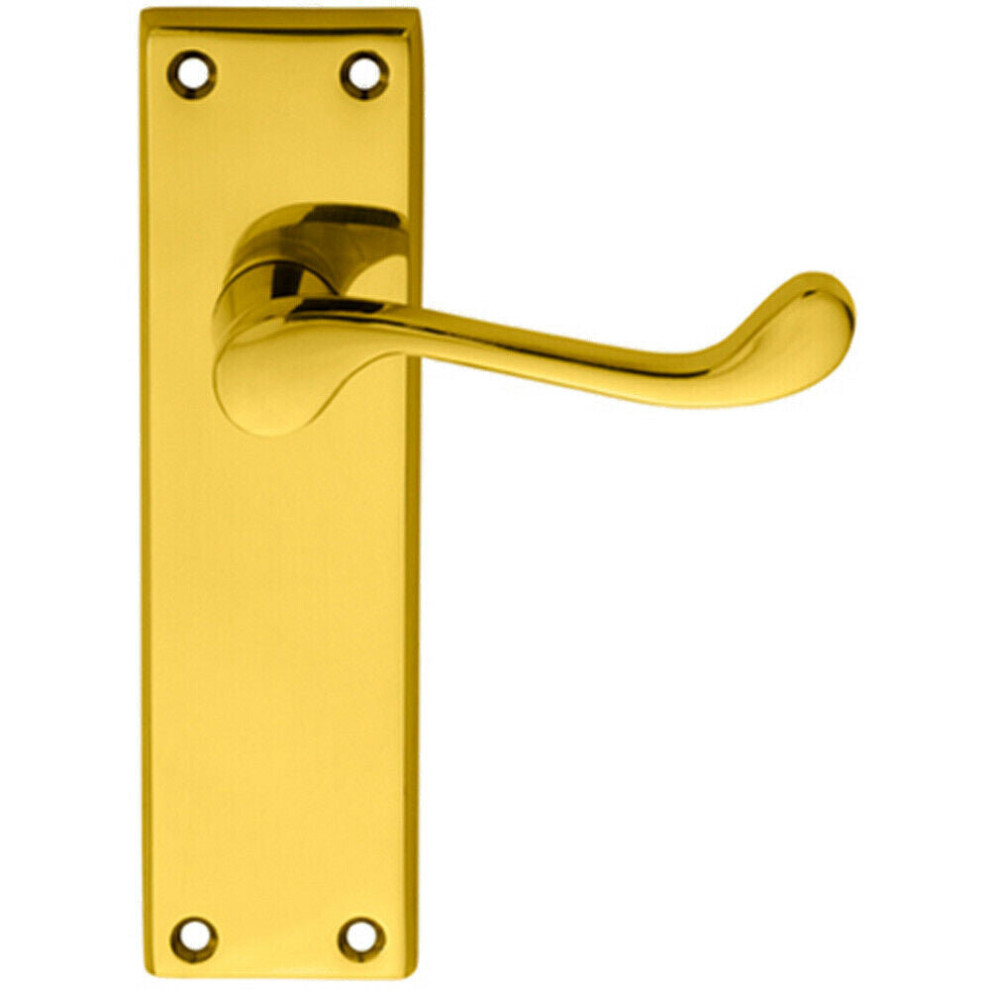 Loops Pair Victorian Scroll Lever On Sweedor Latch Backplate 150 X 43Mm Polished Brass