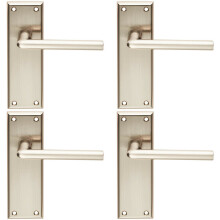 4x PAIR Rounded Lever on Latch Backplate Door Handle 150 x 50mm Satin Nickel