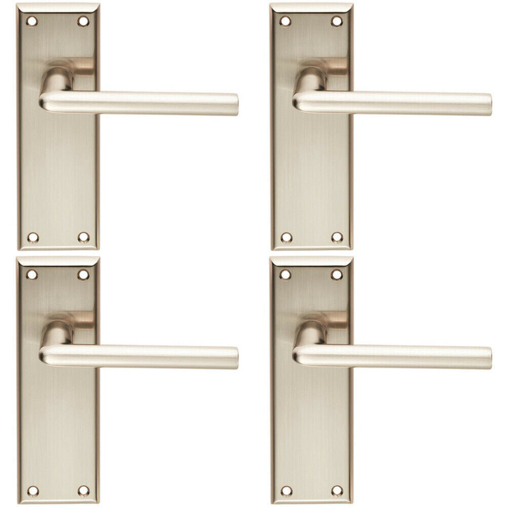 4X Pair Rounded Lever On Latch Backplate Door Handle 150 X 50Mm Satin Nickel 5056524206157