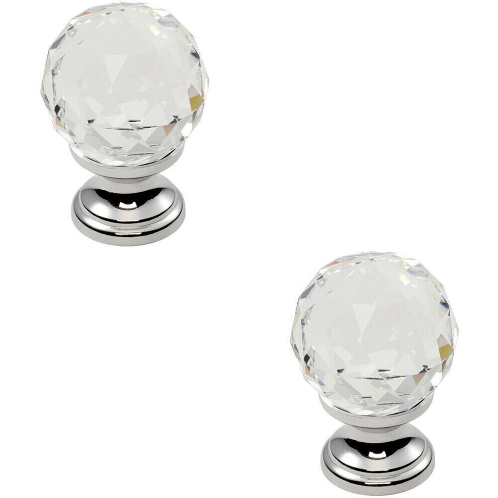 Faceted Crystal Cupboard Door Knob 35Mm Dia Polished Chrome Cabinet Handle 5056492592191