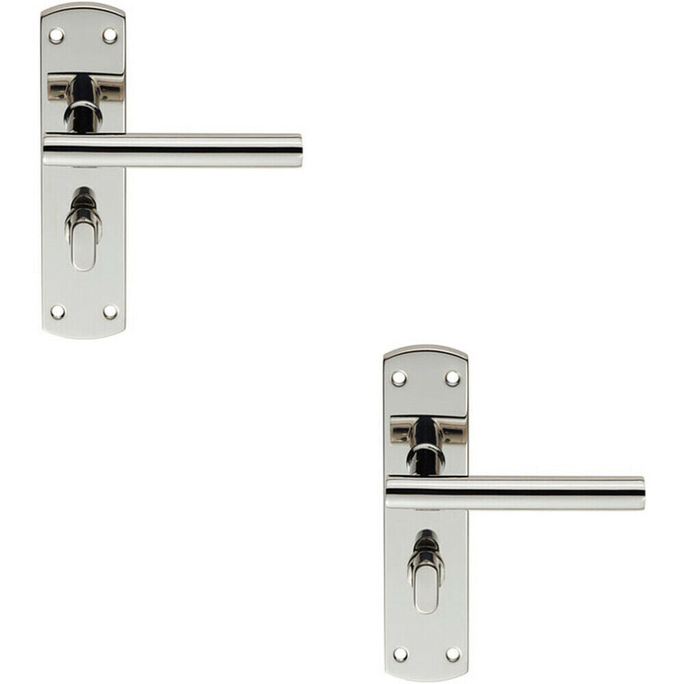 2x Mitred T Bar Lever on Bathroom Backplate Handle Thumbturn Lock Polished Steel