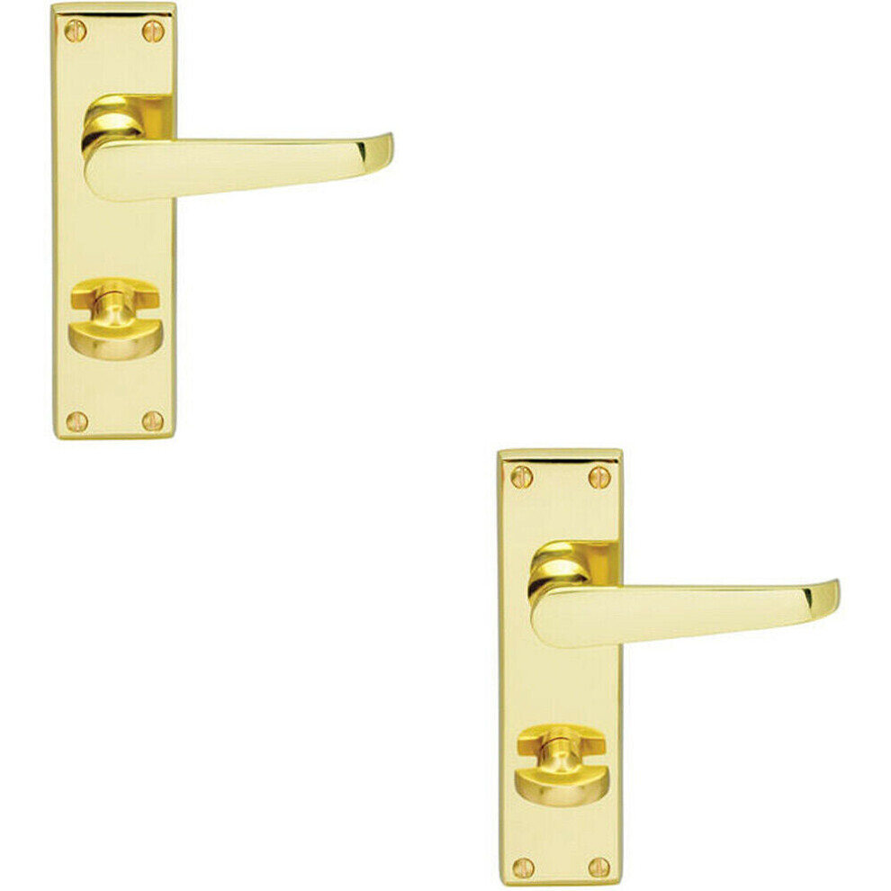 2x Victorian Flat Lever on Bathroom Backplate Handle 150 x 42mm Polished Brass