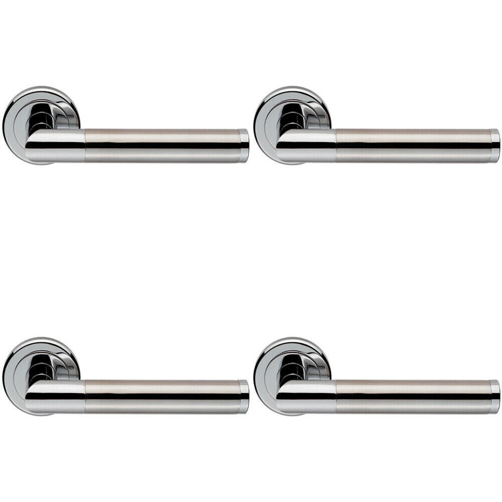 4x PAIR Sectional Round Bar Lever on Round Rose Concealed Fix Dual Chrome