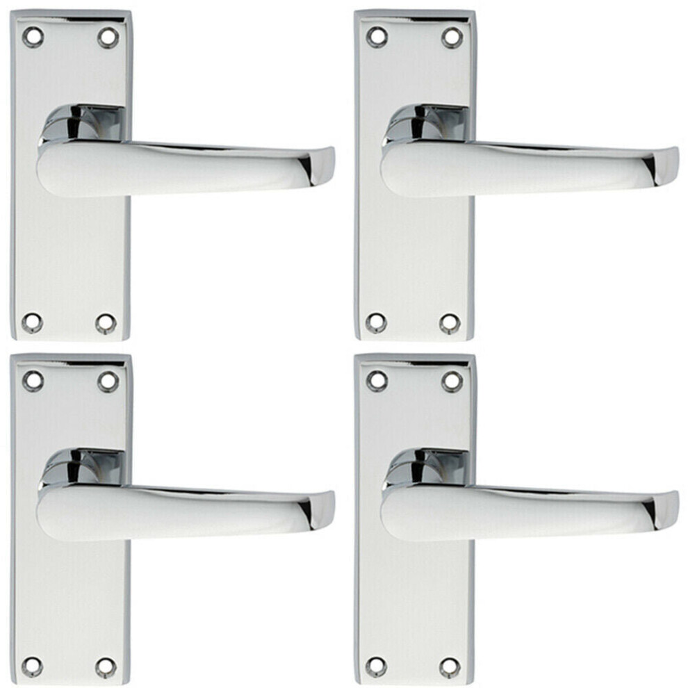 4x PAIR Straight Handle on Short Latch Backplate 118 x 42mm Polished Chrome