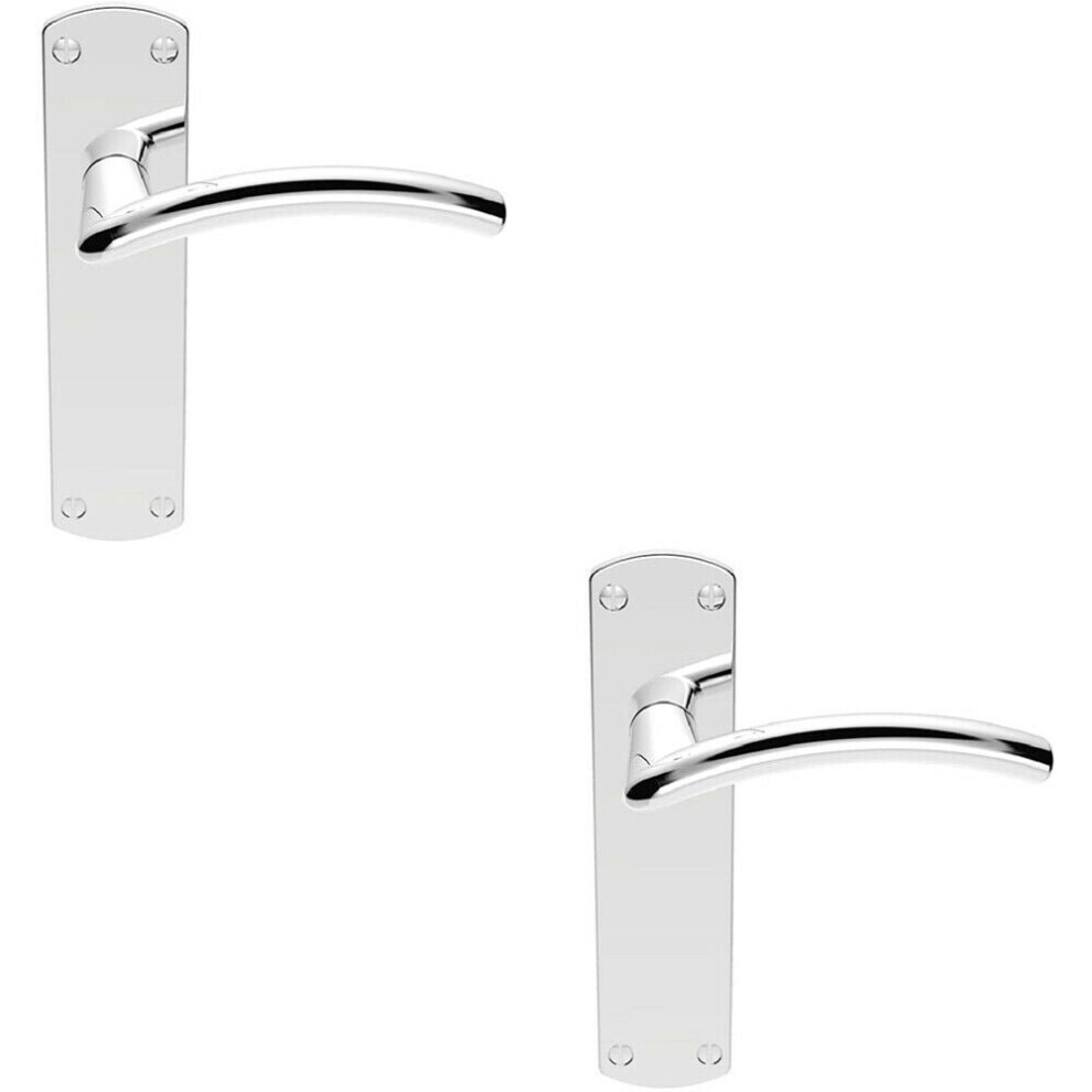 2x Arched Lever on Latch Backplate Door Handle 170 x 42mm Polished Chrome