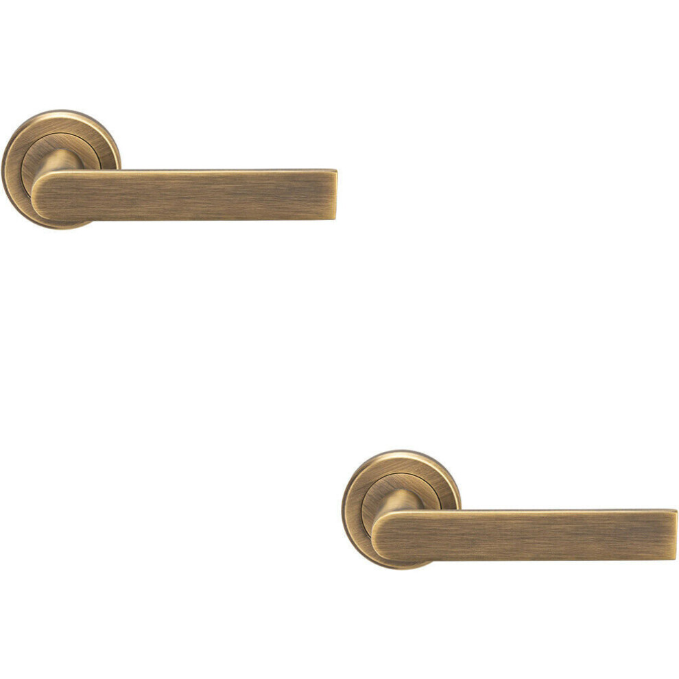 2x PAIR Flat Rectangular Bar Handle on Round Rose Concealed Fix Antique Brass