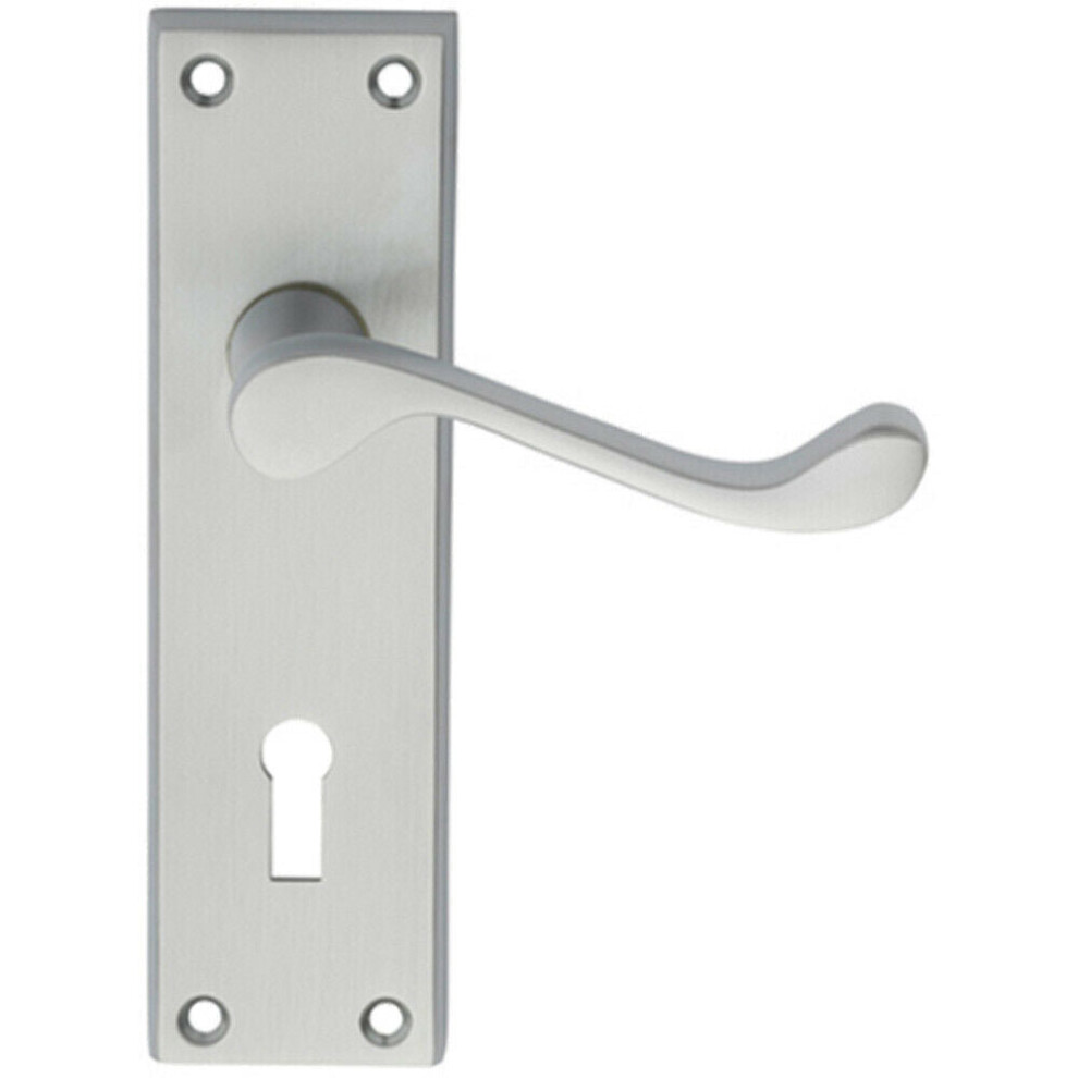Loops Pair Victorian Scroll Handle On Lock Backplate 150 X 43Mm Satin Chrome