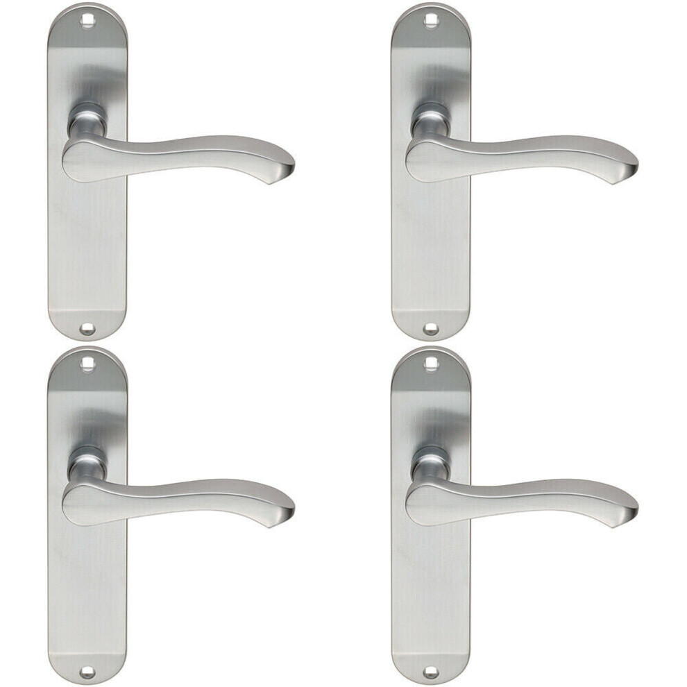 4x PAIR Scroll Lever Door Handle on Latch Backplate 180 x 40mm Satin Chrome