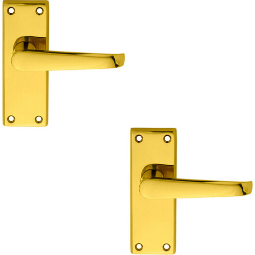 Loops 2x PAIR Straight Handle on Short Latch Backplate 118 x 42mm Polished Brass