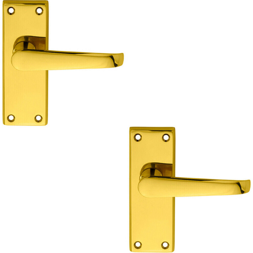 2X Pair Straight Handle On Short Latch Backplate 118 X 42Mm Polished Brass 5056492592603