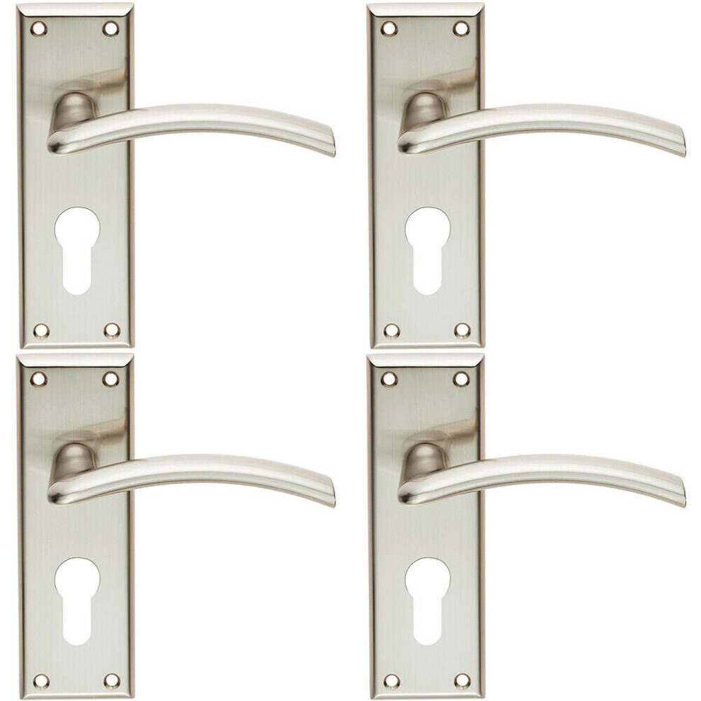 Loops 4X Pair Arched Lever On Euro Lock Backplate Door Handle 150 X 50Mm Satin Nickel