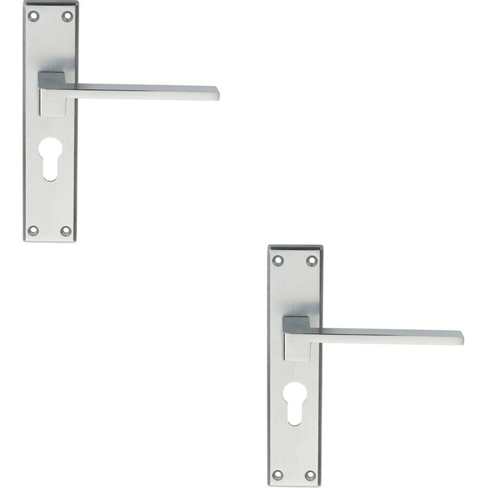 2x PAIR Flat Straight Lever on Euro Backplate Handle 180 x 40mm Satin Chrome