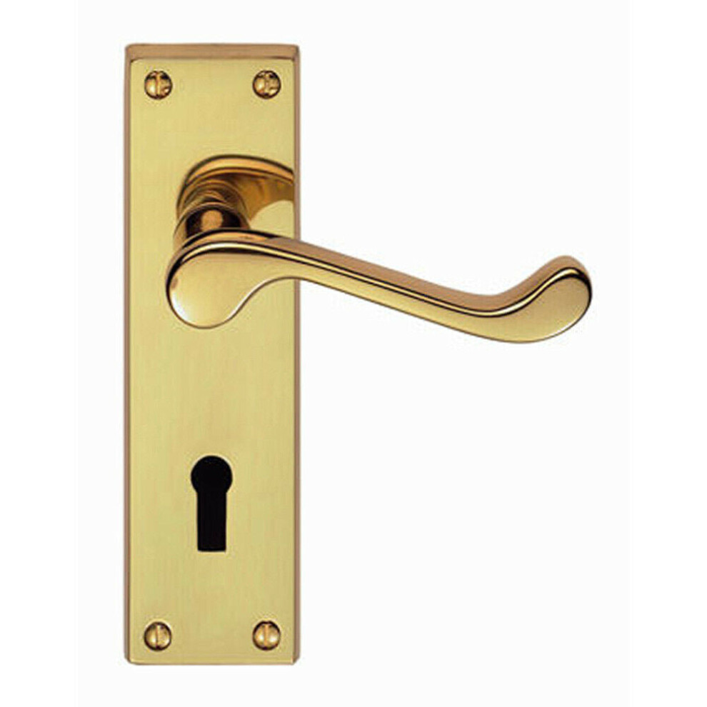 - Pair Victorian Scroll Handle On Lock Backplate 150 X 43mm Polished Brass - Image 2