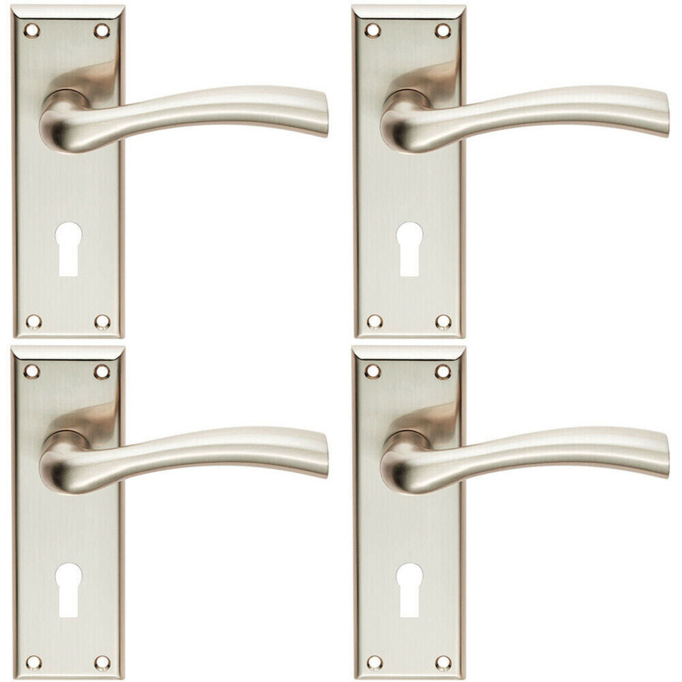 Loops 4X Chunky Curved Tapered Handle On Lock Backplate 150 X 50Mm Satin Nickel