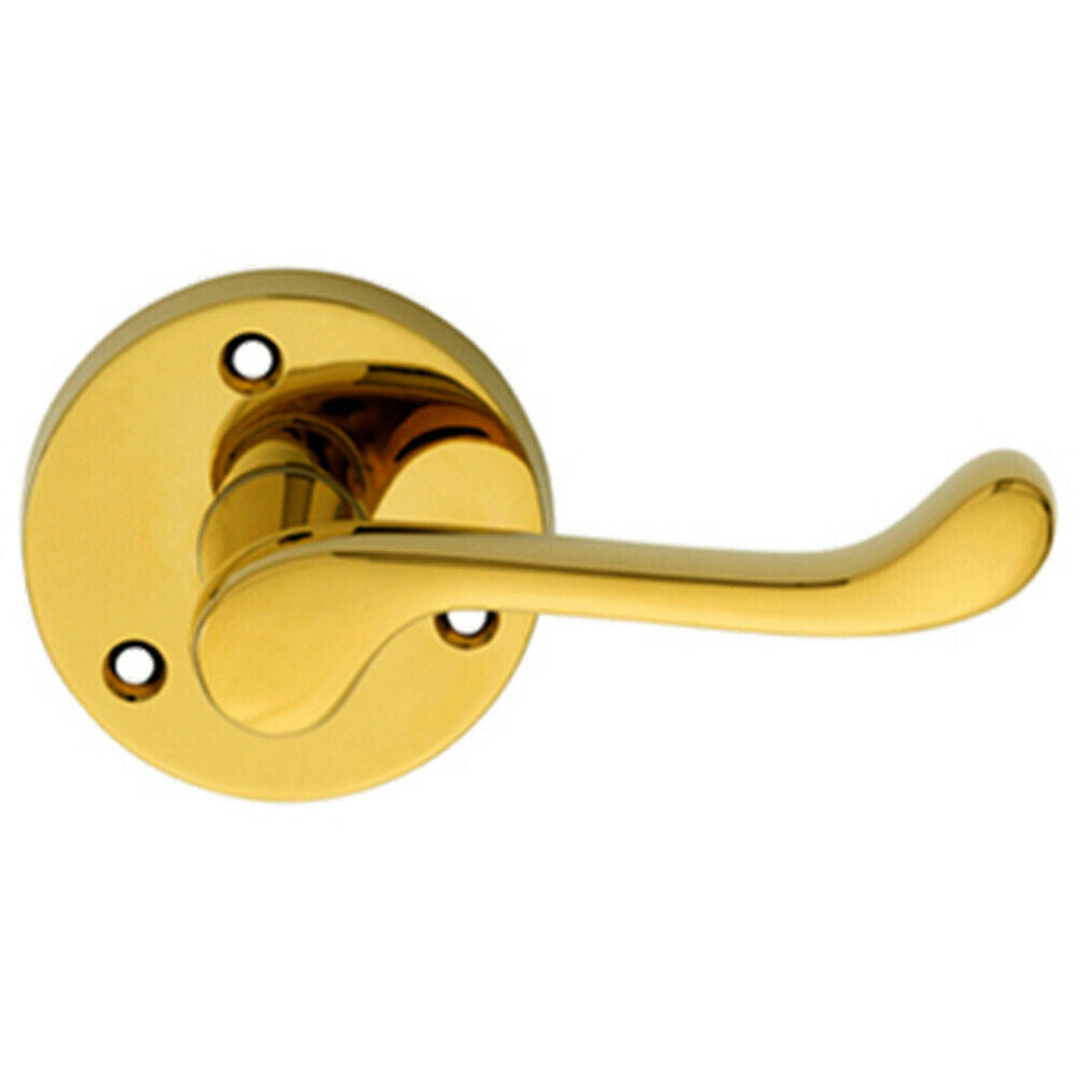 Loops Pair Victorian Scroll Lever On 58Mm Round Rose Polished Brass Door Handle