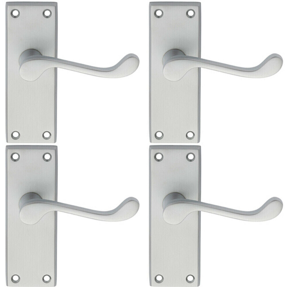 4x PAIR Victorian Scroll Lever on Short Latch Backplate 118 x 43mm Satin Chrome