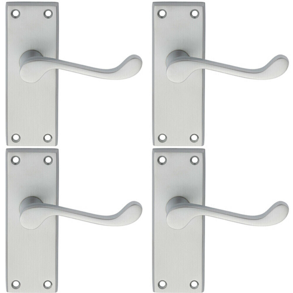 4X Pair Victorian Scroll Lever On Short Latch Backplate 118 X 43Mm Satin Chrome 5056524208618