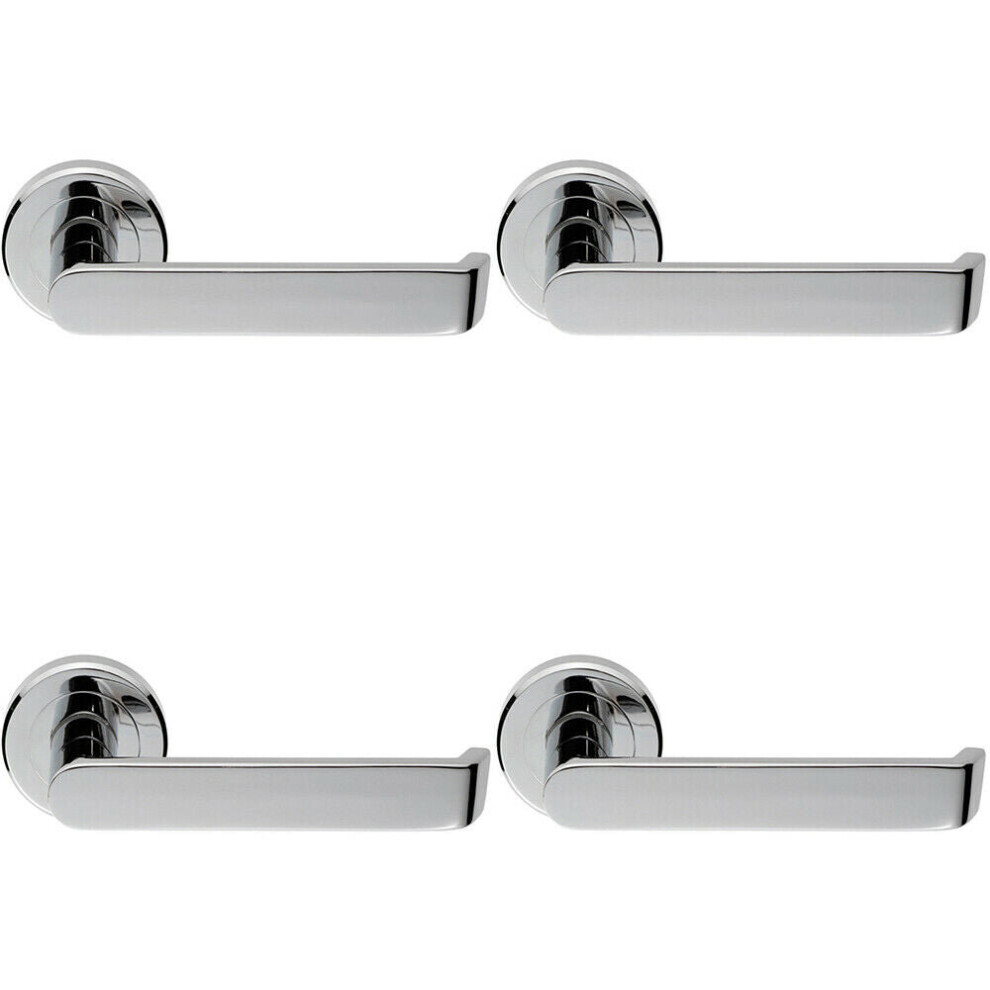 4x Flat Faced Lever on Concealed Fix Round Rose 50.5mm Diameter Polished Chrome