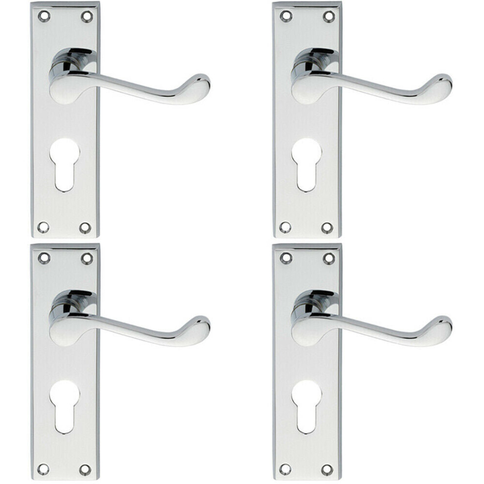 4X Pair Victorian Scroll Lever On Euro Lock Backplate 150 X 43Mm Polished Chrome 5056524208595