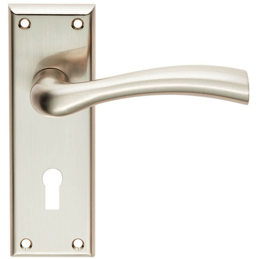 Chunky Curved Tapered Handle on Lock Backplate 150 x 50mm Satin Nickel