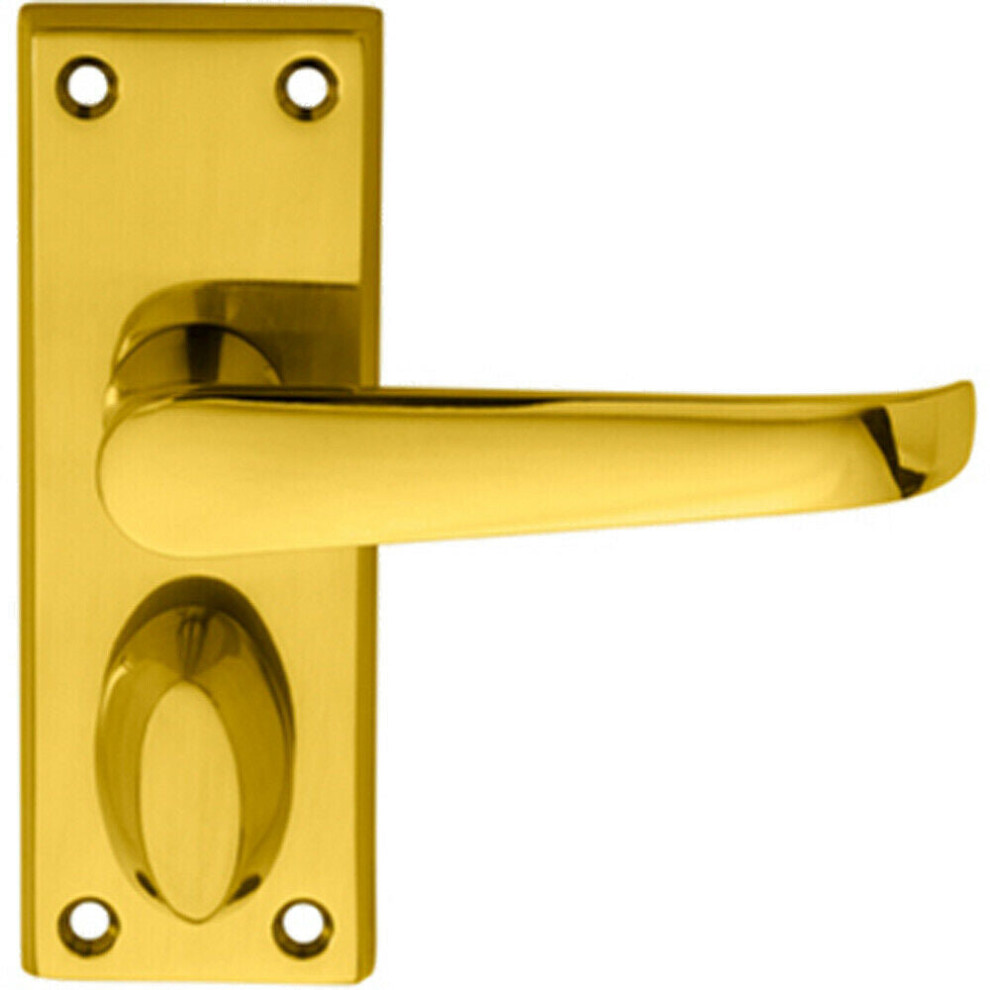 Pair Straight Handle On Short Privacy Backplate 118 X 42Mm Polished Brass 5056492578201