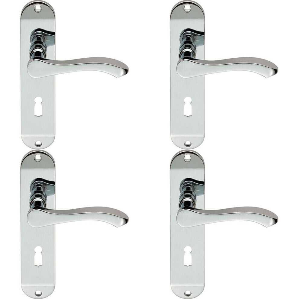 4x PAIR Scroll Lever Door Handle on Lock Backplate 180 x 40mm Polished Chrome