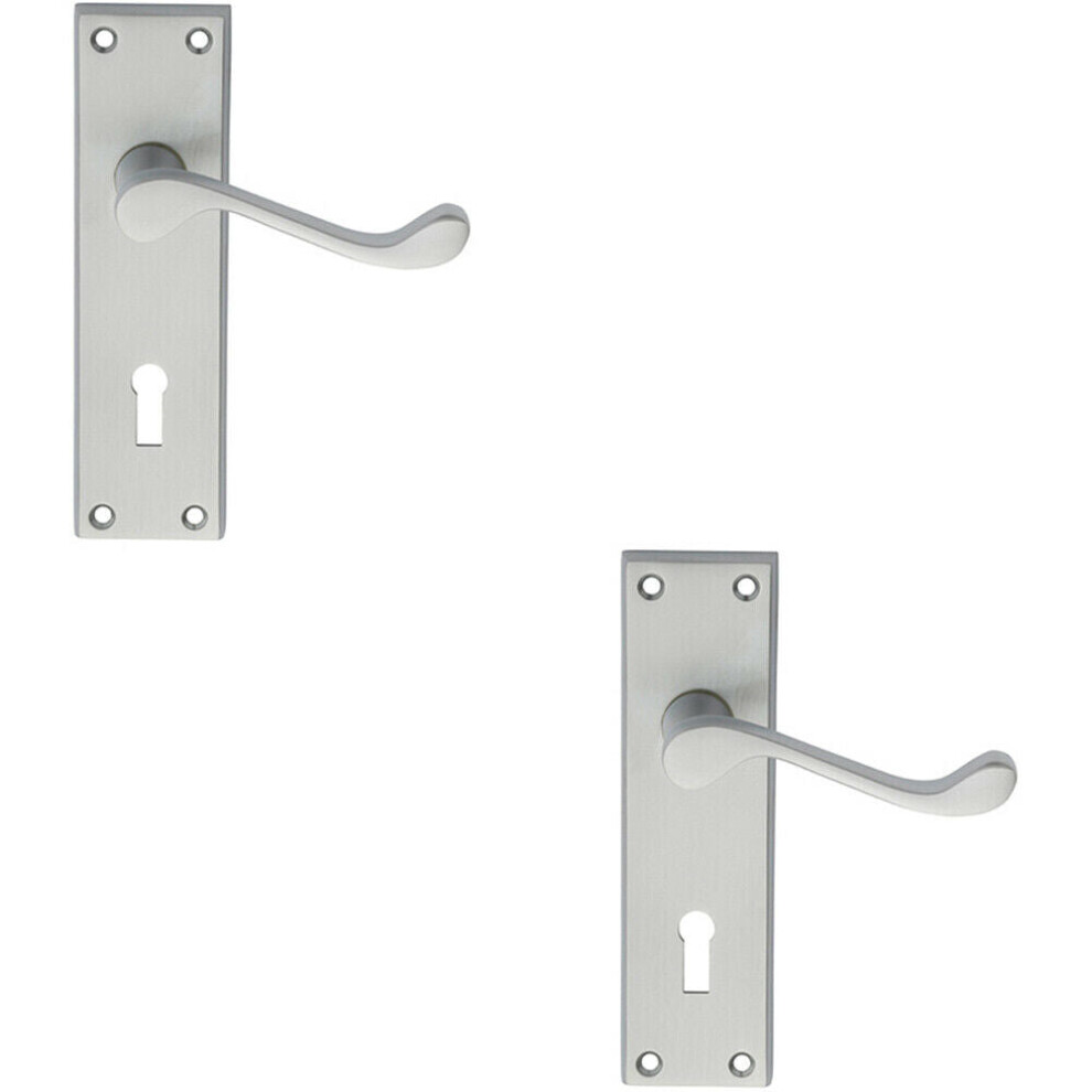 Loops 2X Pair Victorian Scroll Handle On Lock Backplate 150 X 43Mm Satin Chrome