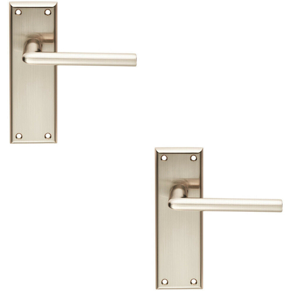 Loops 2X Pair Rounded Lever On Latch Backplate Door Handle 150 X 50Mm Satin Nickel
