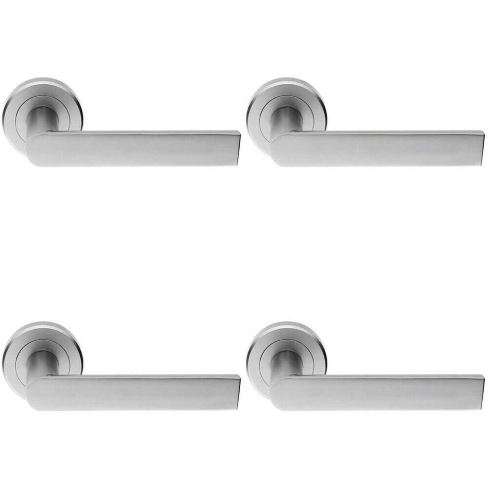 4X Pair Flat Rectangular Bar Handle On Round Rose Concealed Fix Satin Chrome 5056524207482