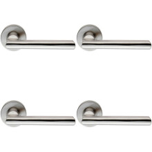 4x PAIR Straight Smooth Round Bar Handle on Round Rose Concealed Fix Satin Steel