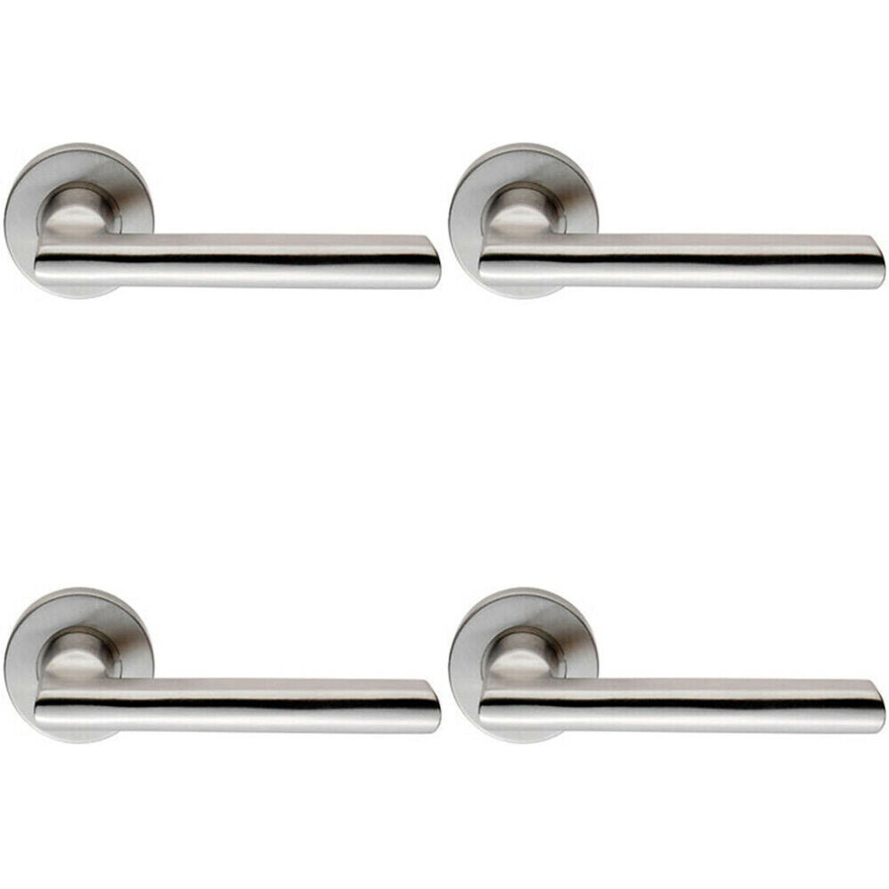 Loops 4X Pair Straight Smooth Round Bar Handle On Round Rose Concealed Fix Satin Steel