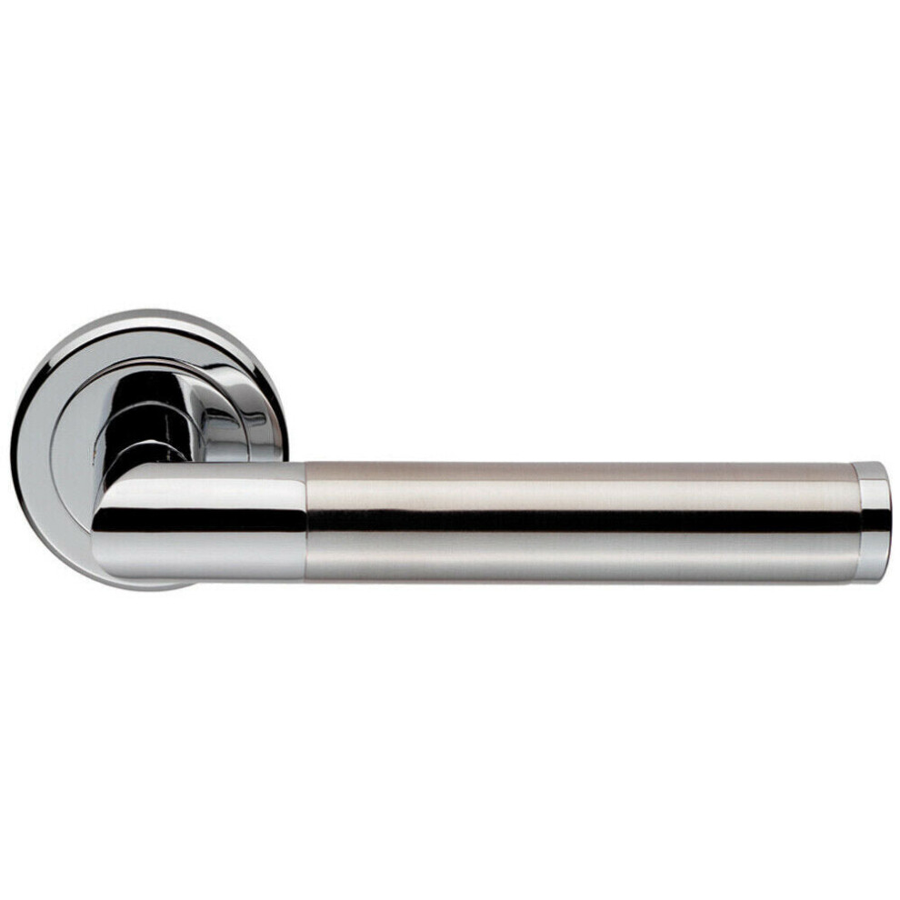 Pair Sectional Round Bar Lever On Round Rose Concealed Fix Polished Satin Chrome 5056492576160