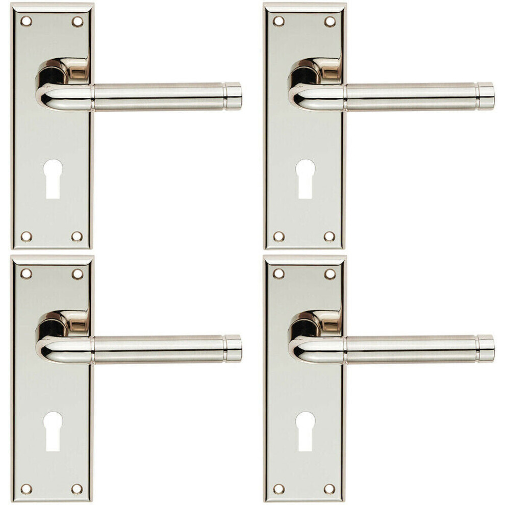 Loops 4X Pair Round Bar Handle On Lock Backplate 150 X 50Mm Polished & Satin Nickel