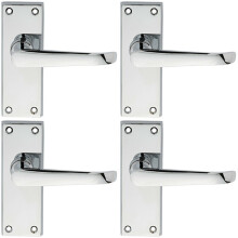 4x PAIR Straight Victorian Handle on Latch Backplate 150 x 42mm Polished Chrome